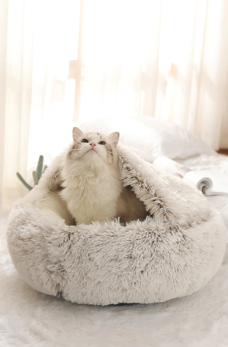 Lit en peluche douce avec housse pour chat